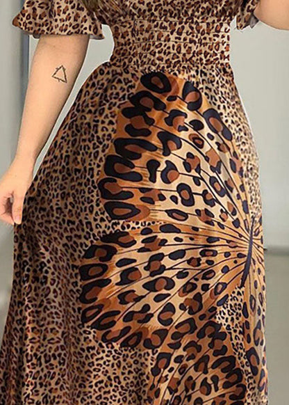 Off the Shoulder Leopard Print Exra Large Hem Cinch Dress Vestidos Butterfly Sleeve