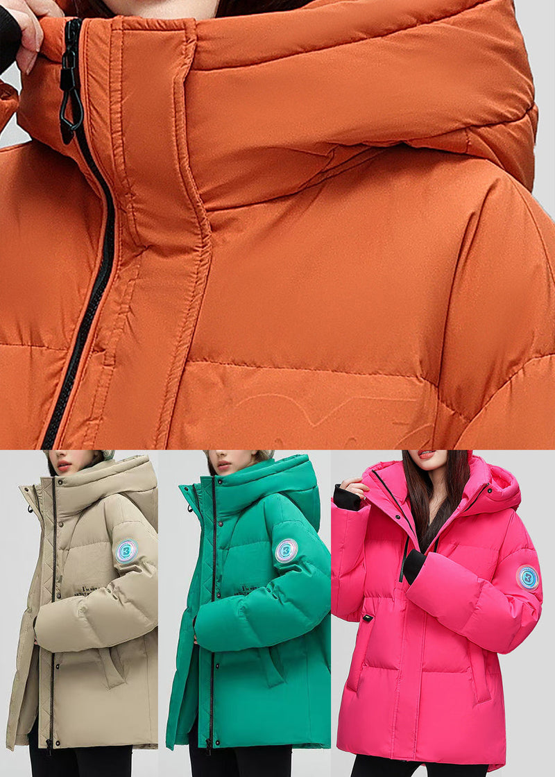 Orange Hooded Letter Duck Down Down Coat Winter