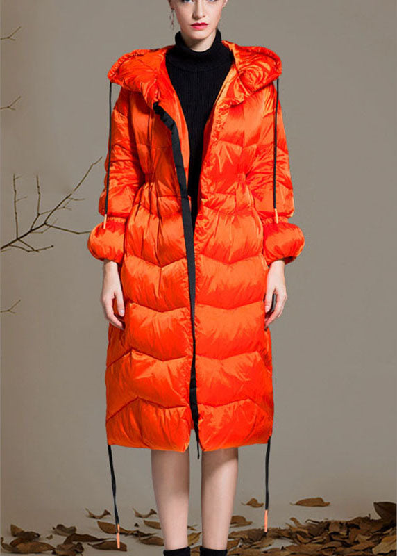 Orange Loose Thick Zippered Winter Duck Down Jacket in