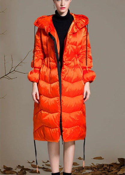 Orange Loose Thick Zippered Winter Duck Down Jacket in