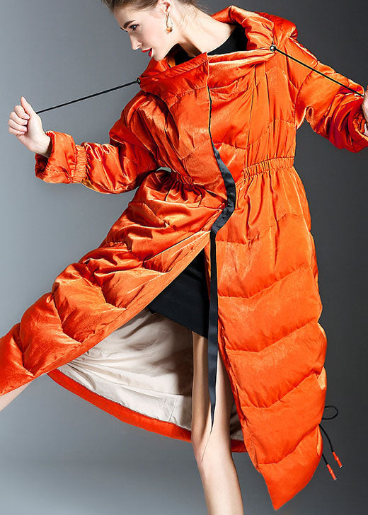 Orange Loose Thick Zippered Winter Duck Down Jacket in