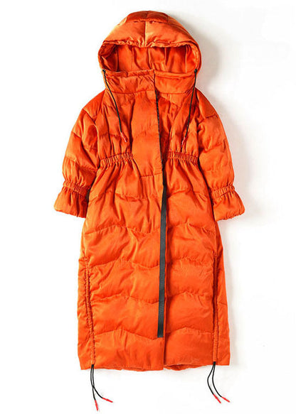 Orange Loose Thick Zippered Winter Duck Down Jacket in