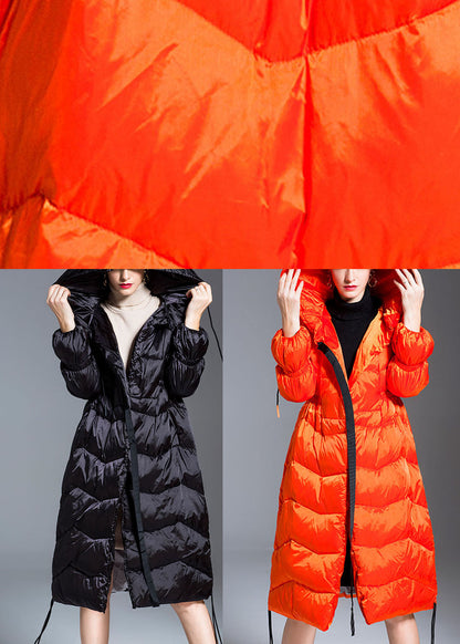 Orange Loose Thick Zippered Winter Duck Down Jacket in