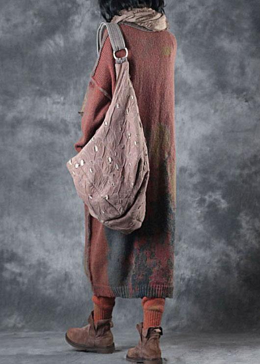 Orange V Neck Pockets Fall Button Knit Sweater Cardigans