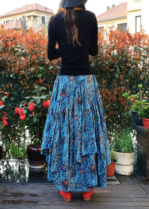 Orange Wrinkled Print Patchwork Cotton Skirt Spring