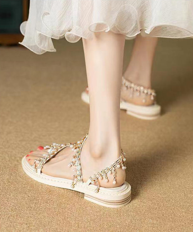 Original Brown Pearl Tassel Splicing Walking Sandals
