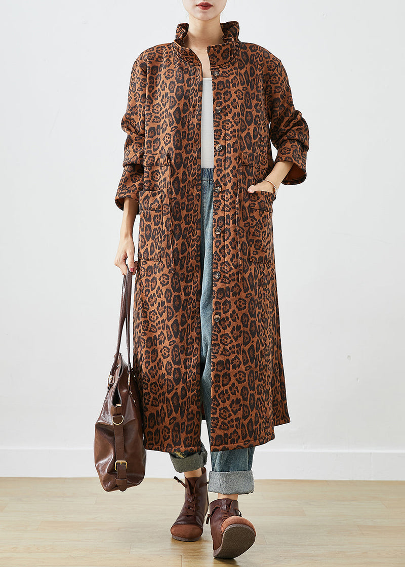 Oversized Leopard Print Cotton Trench Coats Fall