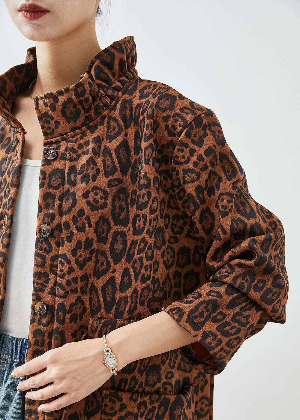 Oversized Leopard Print Cotton Trench Coats Fall