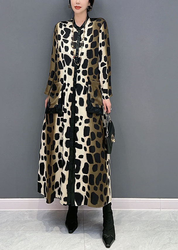 Oversized Leopard Print Silk Long Dress Spring