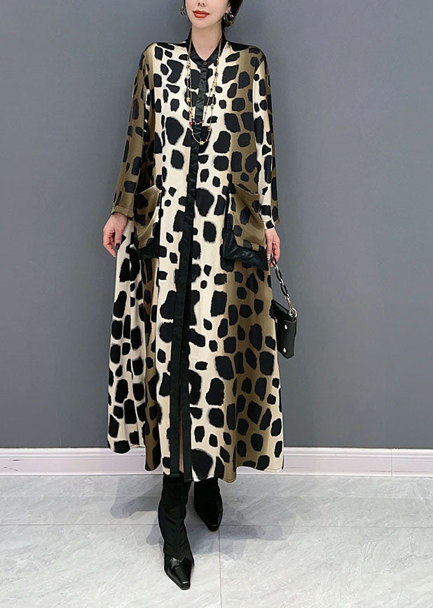 Oversized Leopard Print Silk Long Dress Spring