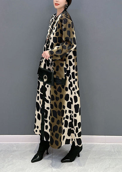 Oversized Leopard Print Silk Long Dress Spring