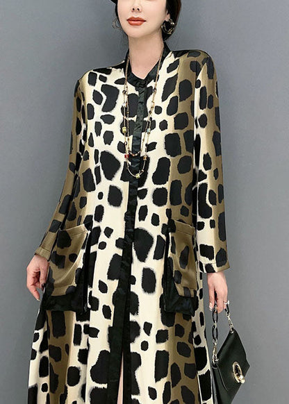 Oversized Leopard Print Silk Long Dress Spring