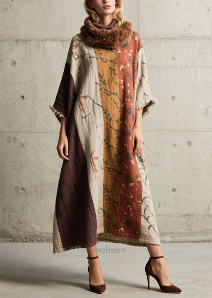 Oversized Print Cotton Long Dress Batwing Sleeve