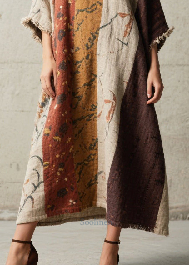 Oversized Print Cotton Long Dress Batwing Sleeve