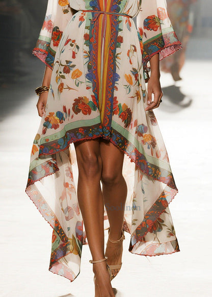 Oversized Print Low High Design Chiffon Beach Dresses Summer