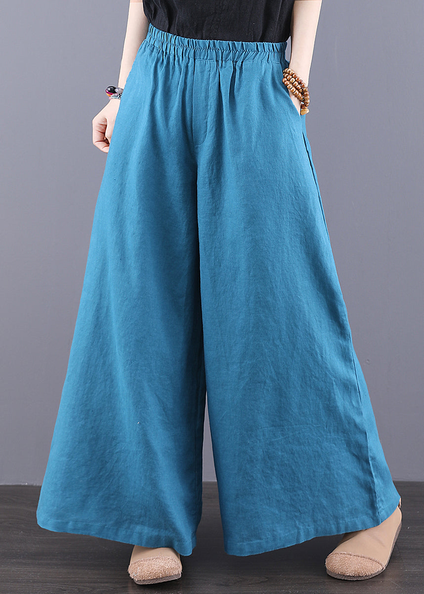 Peacock Blue Oversized Linen Wide Leg Pants Summer