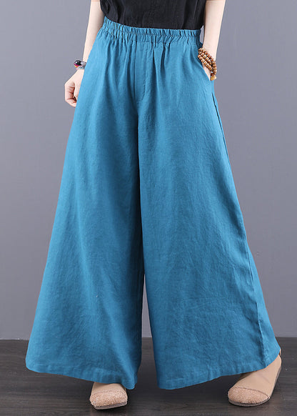 Peacock Blue Oversized Linen Wide Leg Pants Summer
