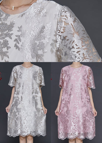 Pink Embroidered Silk Tea Dress Summer