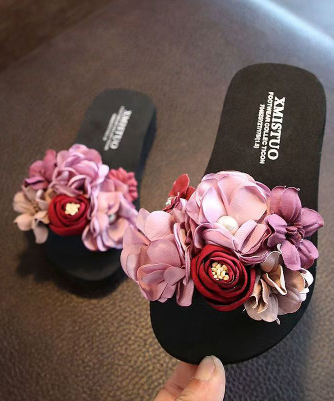 Pink Splicing Slide Sandals Peep Toe