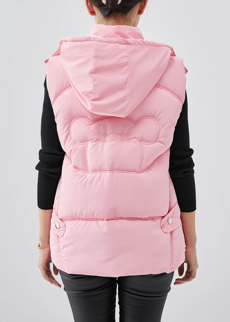 Pink Hooded Warm Fine Cotton Filled Puffers Vests Winter