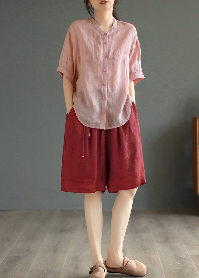 Pink Oversized Linen Shirt Tops Summer