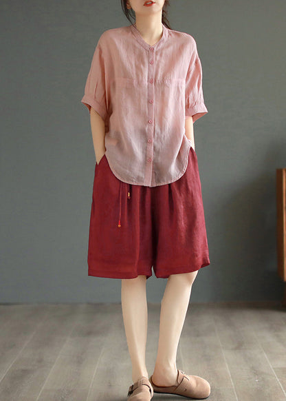 Pink Oversized Linen Shirt Tops Summer
