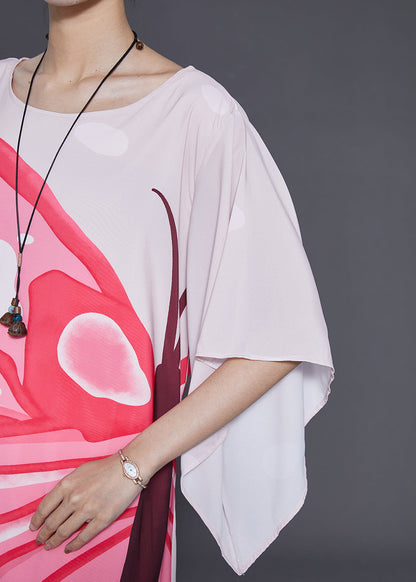 Pink Oversized Print Chiffon Vacation Dresses Summer