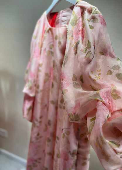 Pink Pearl Print Patchwork Tulle Dress Fall