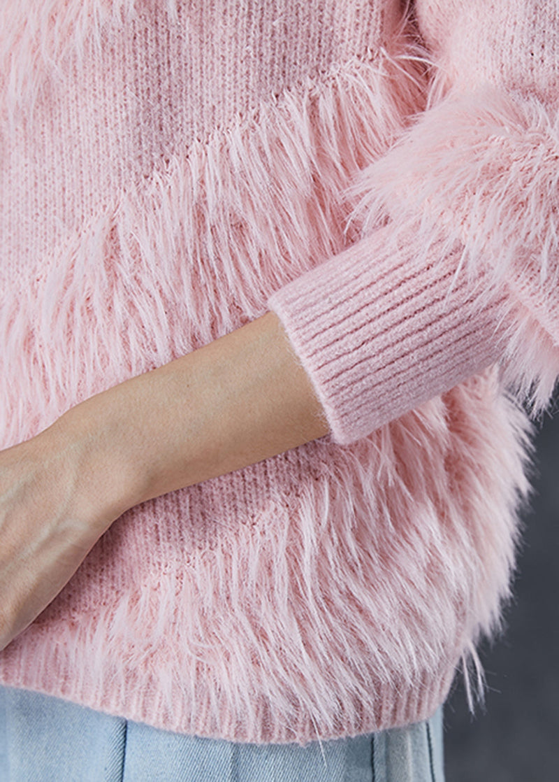 Pink Tasseled Thick Knit Sweaters Winter