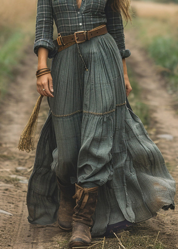 -plus-size-green-plaid-patchwork-cotton-long-dress-spring
