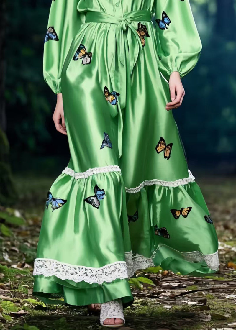 Polychrome Butterfly Patchwork Lace Silk Tunic Dress Spring