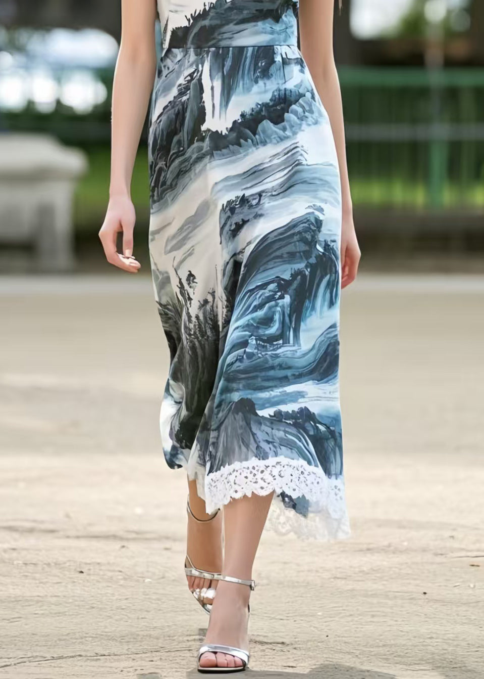 Print Patchwork Lace Holiday Dresses Sleeveless
