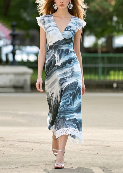 Print Patchwork Lace Holiday Dresses Sleeveless