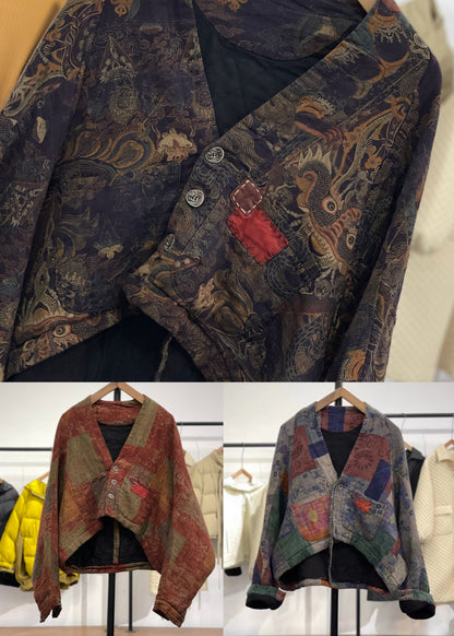 Purple Asymmetrical Patchwork Fine Cotton Filled Coats Winter