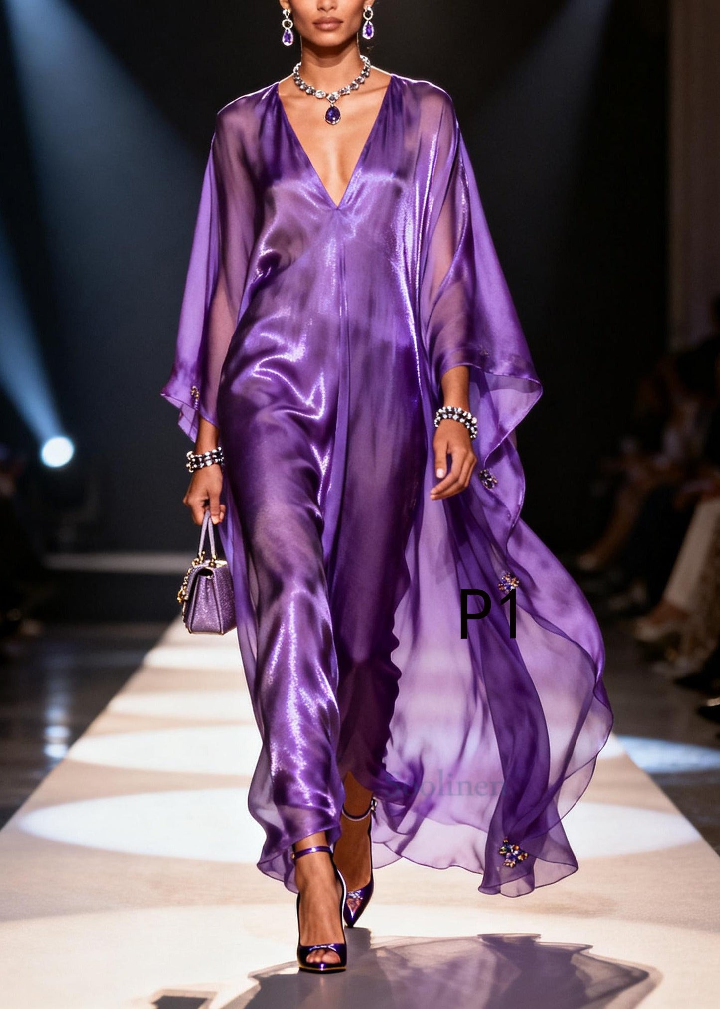 Purple Oversized Draping Chiffon Long Dresses Summer