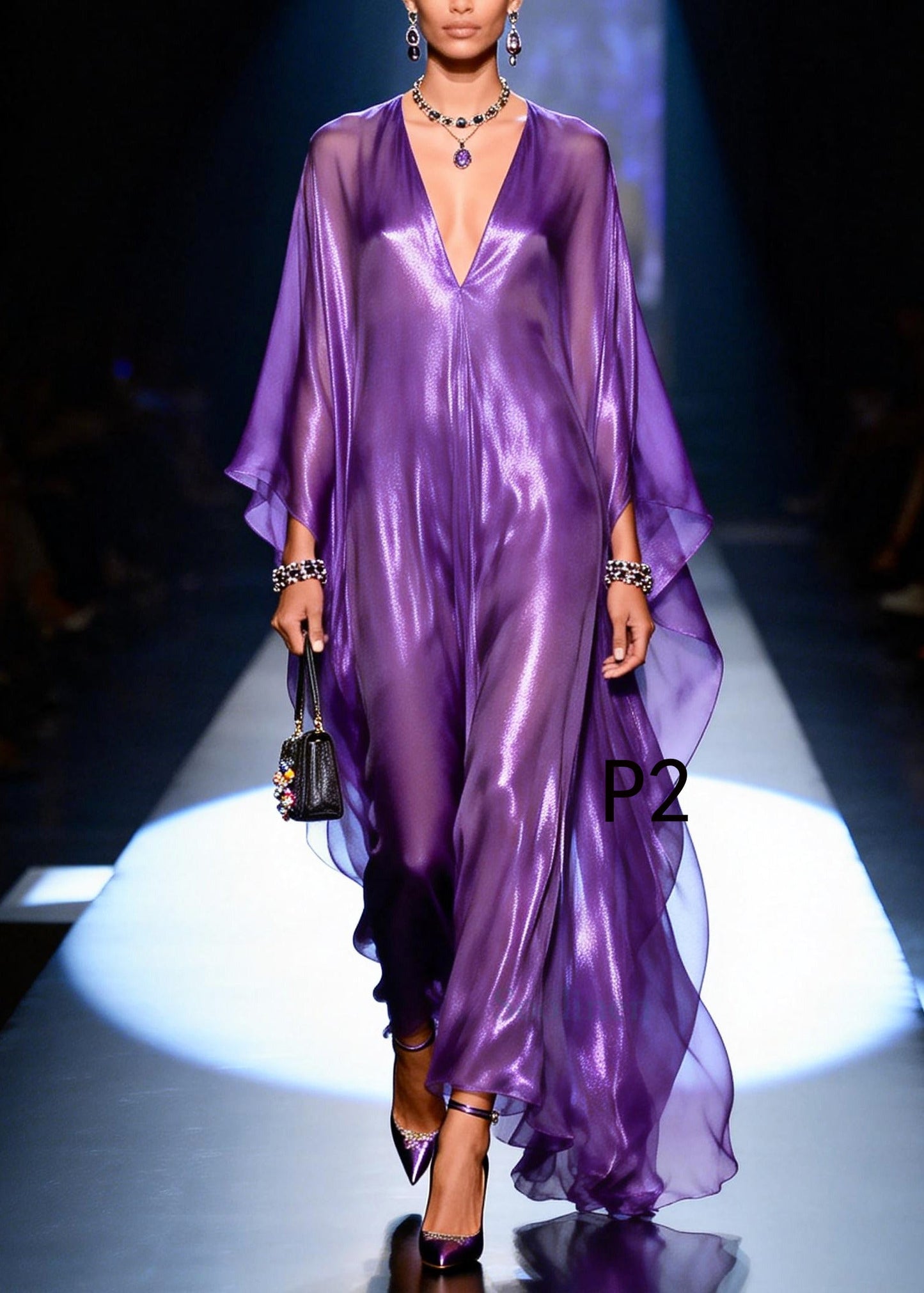 Purple Oversized Draping Chiffon Long Dresses Summer