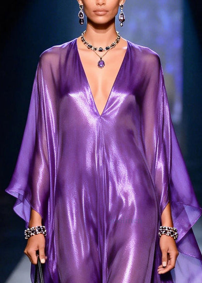 Purple Oversized Draping Chiffon Long Dresses Summer