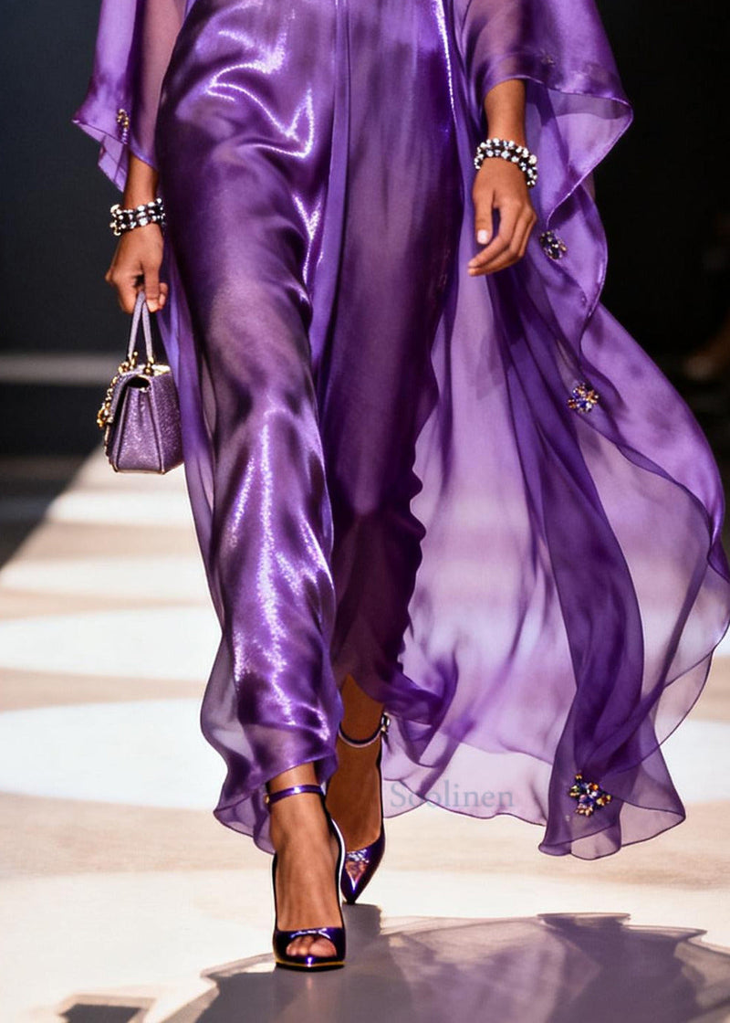 Purple Oversized Draping Chiffon Long Dresses Summer