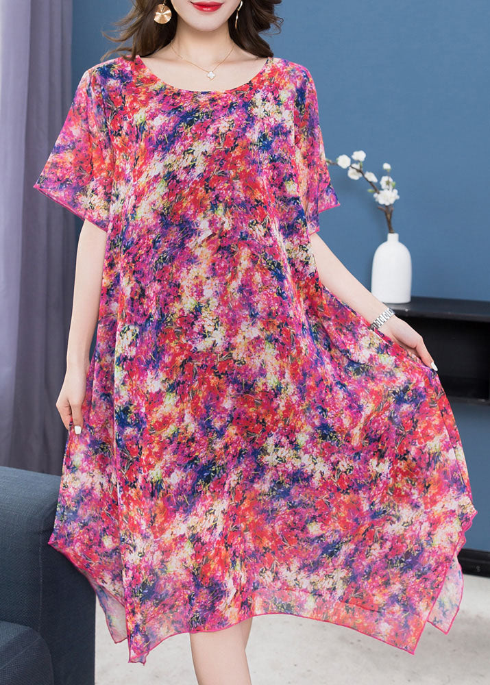 Purple Print Asymmetrical Design Patchwork Chiffon Dresses Summer