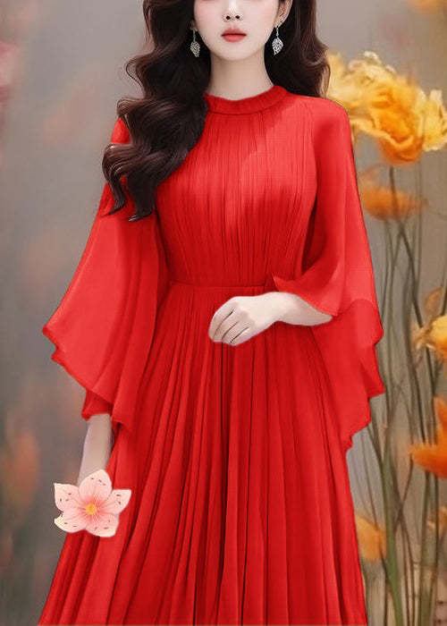 Purple Wrinkled Chiffon Dresses Butterfly Sleeve