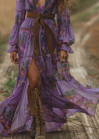 -purple-v-neck-print-patchwork-chiffon-holiday-dress-spring