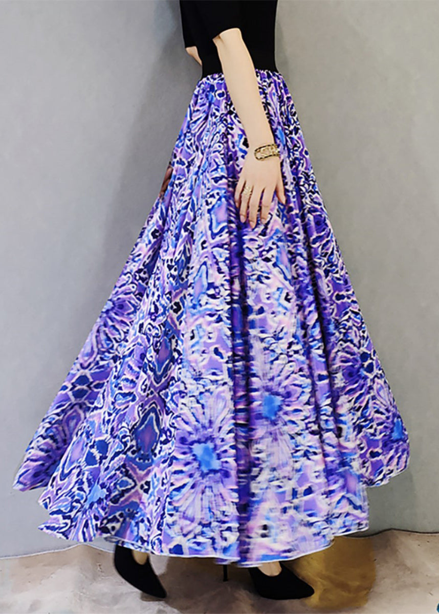 Purple Wrinkled Print Exra Large Hem Loose Cotton Skirts Spring