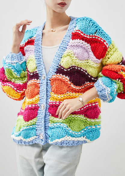 Rainbow Oversized Patchwork Knit Cardigan Spring