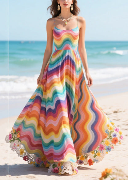 Rainbow Patchwork Flower Lace Chiffon Sundress Summer