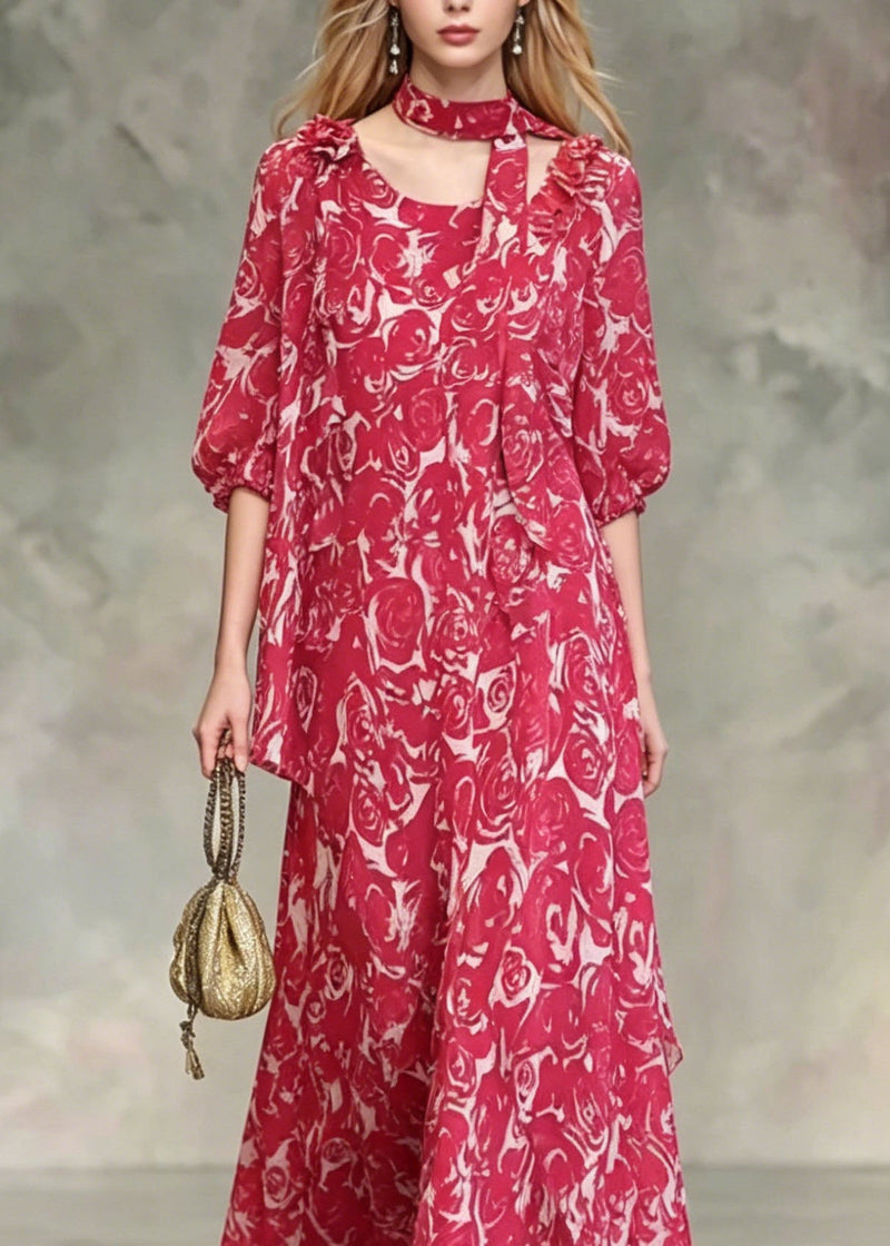 Red Asymmetrical Design Chiffon Dresses Summer