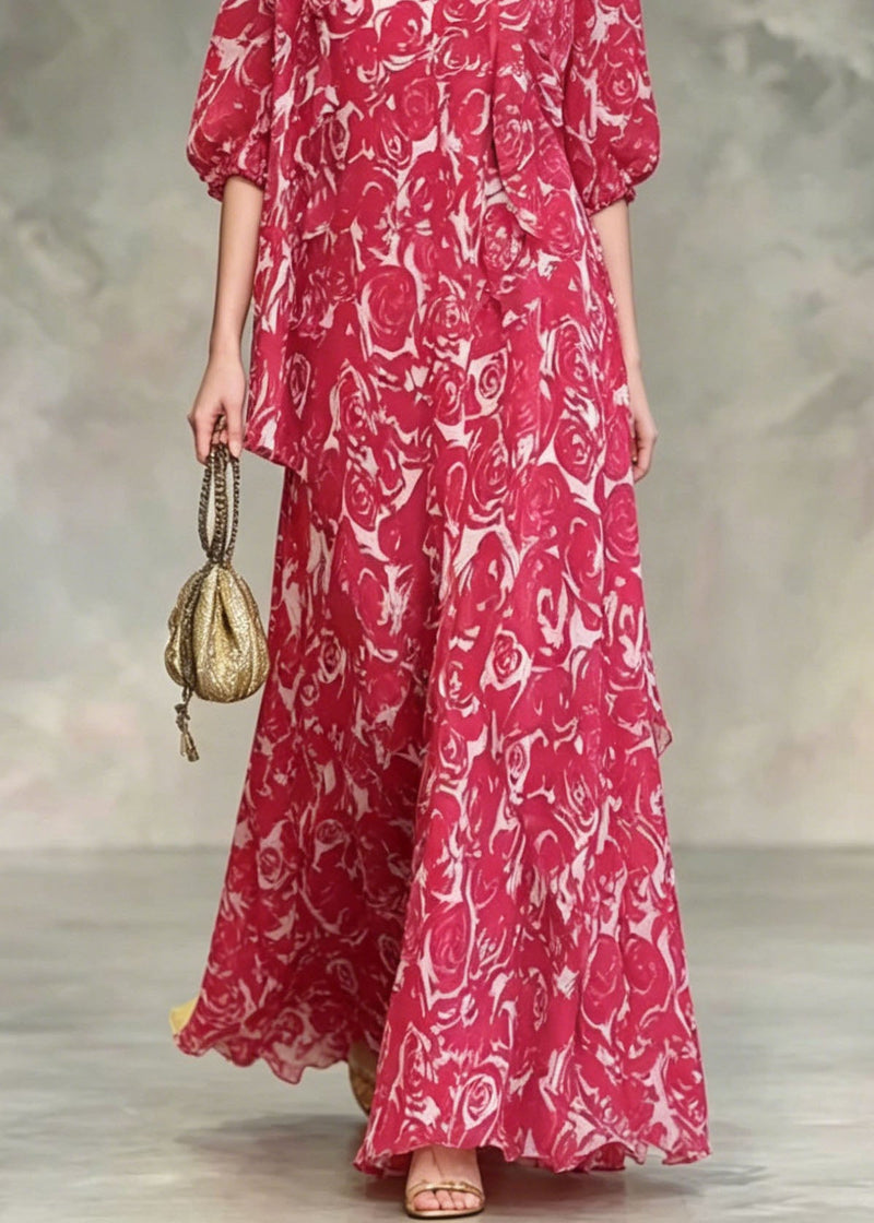 Red Asymmetrical Design Chiffon Dresses Summer