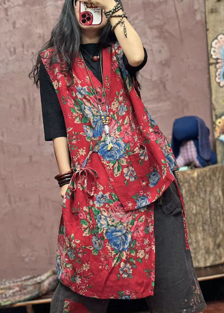 White Asymmetrical Print Patchwork Cotton Waistcoat Sleeveless