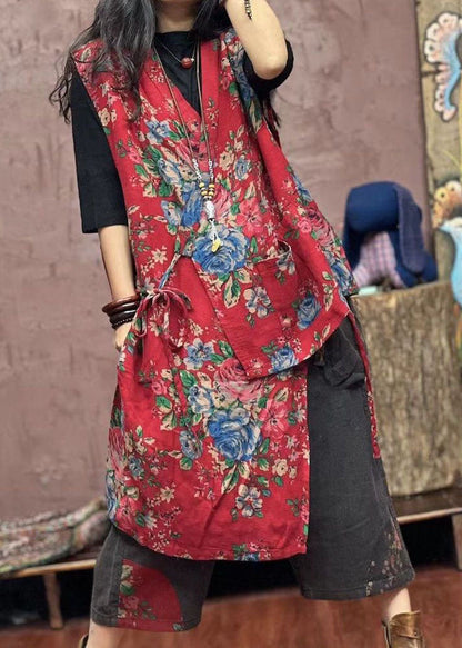 White Asymmetrical Print Patchwork Cotton Waistcoat Sleeveless