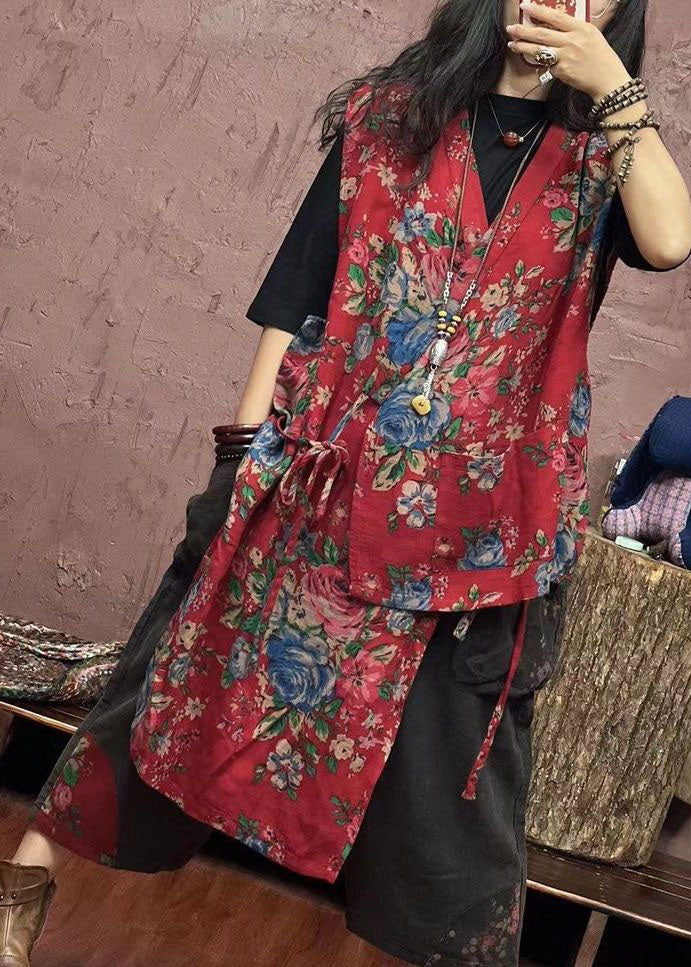 White Asymmetrical Print Patchwork Cotton Waistcoat Sleeveless