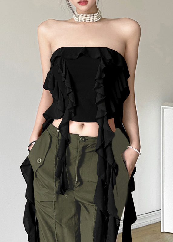Red Backless Ruffled Cotton Tank Sleeveless